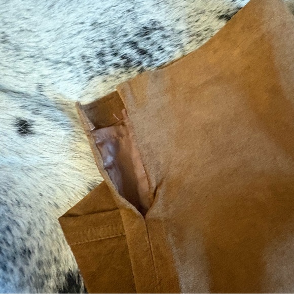 HUGO BUSCATI 100% Suede Leather Brown‎ Straight Leg Pants Slit Size 4 Western - Picture 4 of 8